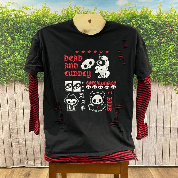 Mens Skelanimals Red/Black Stripes Bones "Dead and Cuddly" Shirt (SKU: 15M) - Picture 1 of 6